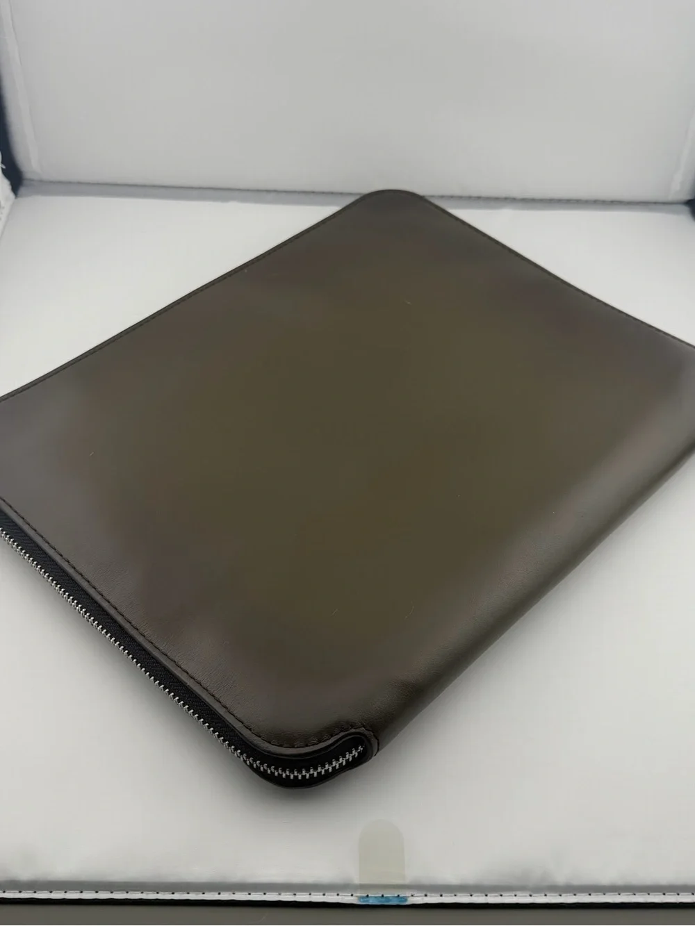 MICHAEL KORS Olive Green Leather 13” Laptop Sleeve with Front Zip